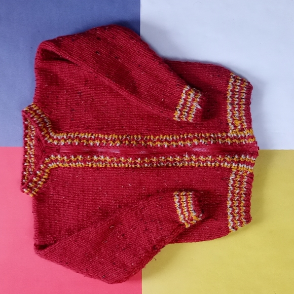 Vintage Handmade Red Zip Up Sweater Jacket